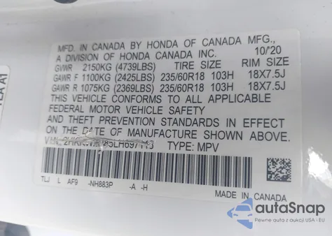 2020 Honda Cr-V Awd Ex-L from USA, damaged, VIN 2HKRW2H85LH697118